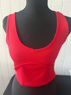 Red Ribbed Crop Tank Top - Women